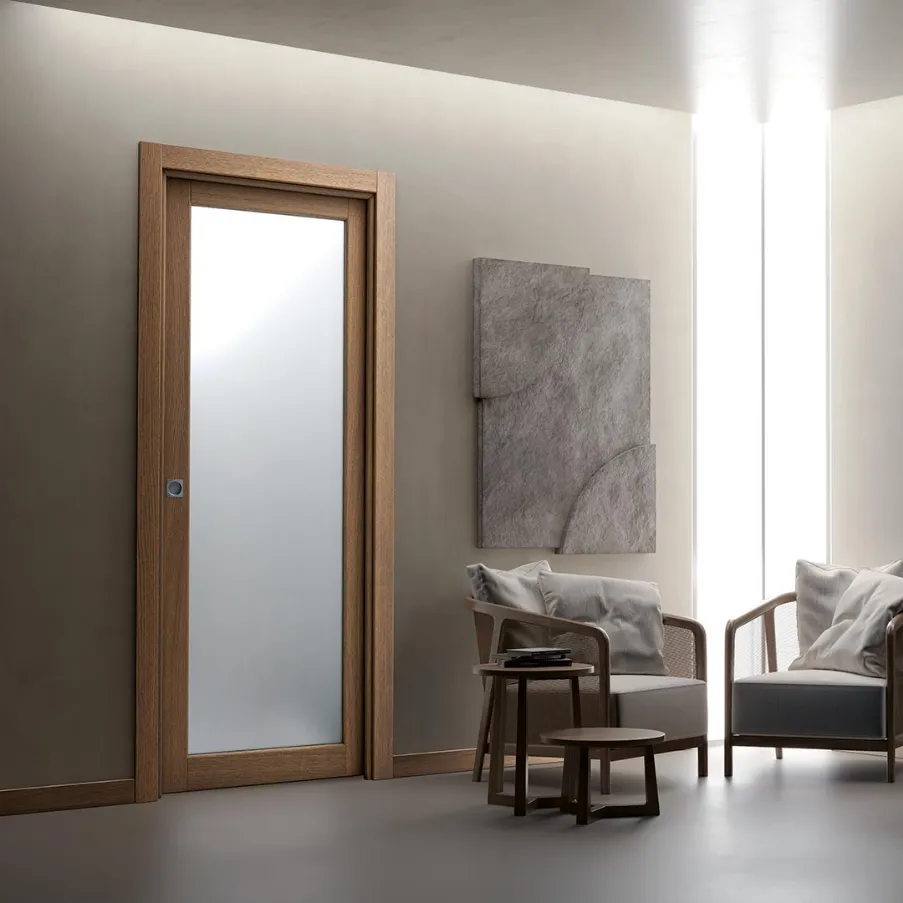 retractable sliding door in glass and wood bertolotto baltimora new wood essence