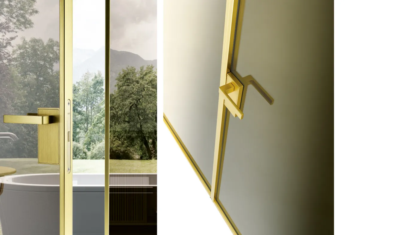 porta doppio battente finiture gold alluminio e vetro di design Bertolotto Porte italiane