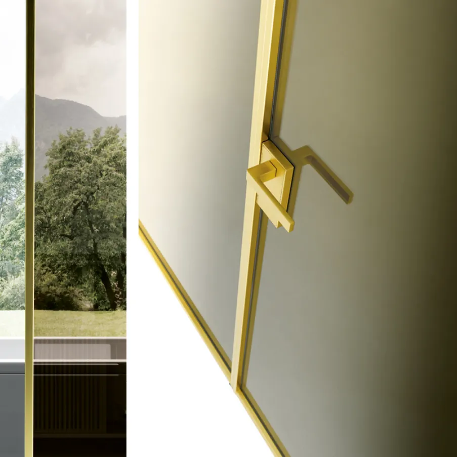 porta doppio battente finiture gold alluminio e vetro di design Bertolotto Porte italiane