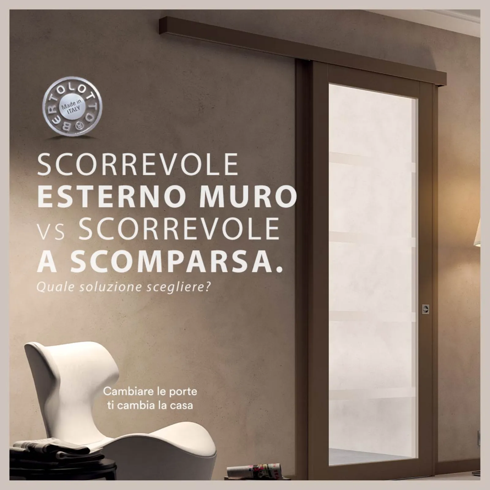 Porta scorrevole esterno muro con binario invisibile laminato